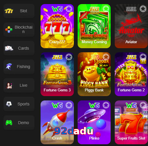 Main screen of 92Dadu game page for PK players